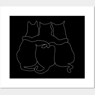 3 Cats Together White Line Art Posters and Art